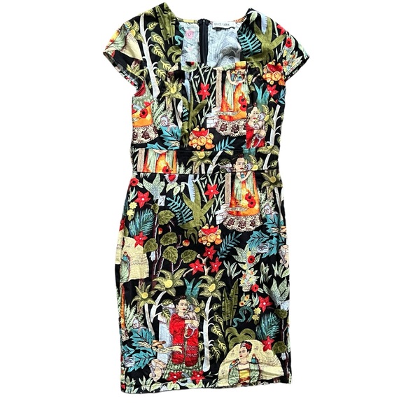Grace Karin Dresses & Skirts - Grace Karin Frida Kahlo Black Multicolor Jungle Cap Sleeve Dress Women's size M